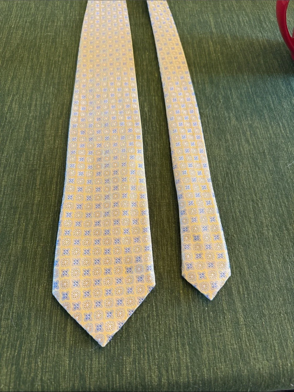 Canali Light Yellow Silk Tie with Blue Motif